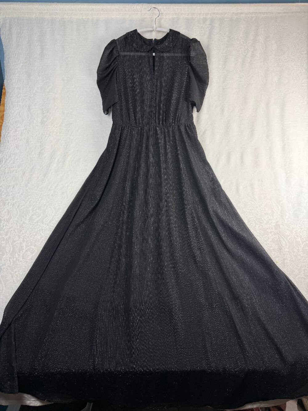 Girl Meets Glam Women's Size 4 Black Maxi Dress Peter Pan Collar Puff Sleeve